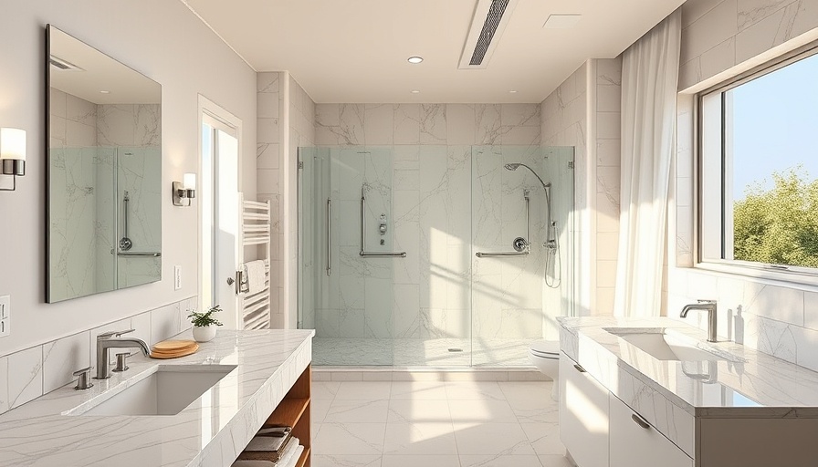 Modern bathroom with safety solutions for seniors, featuring grab bars.
