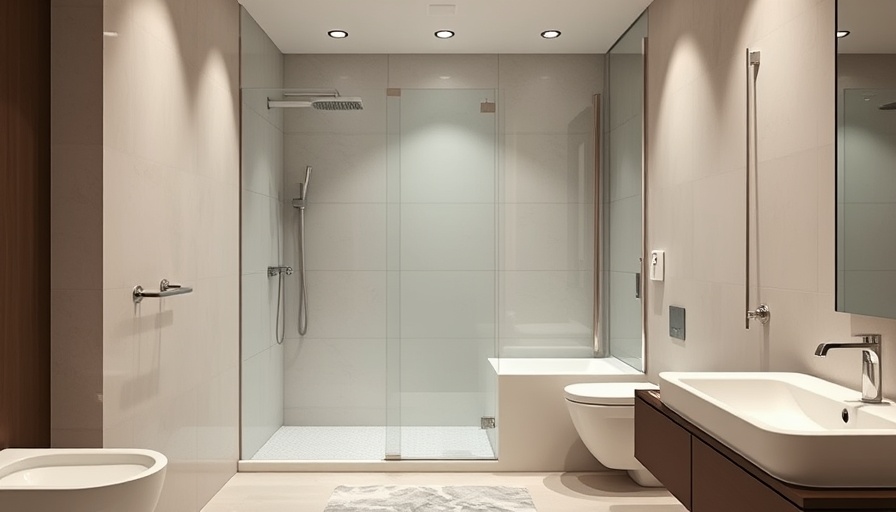 Contemporary roll-in shower in a modern bathroom showcasing accessibility.