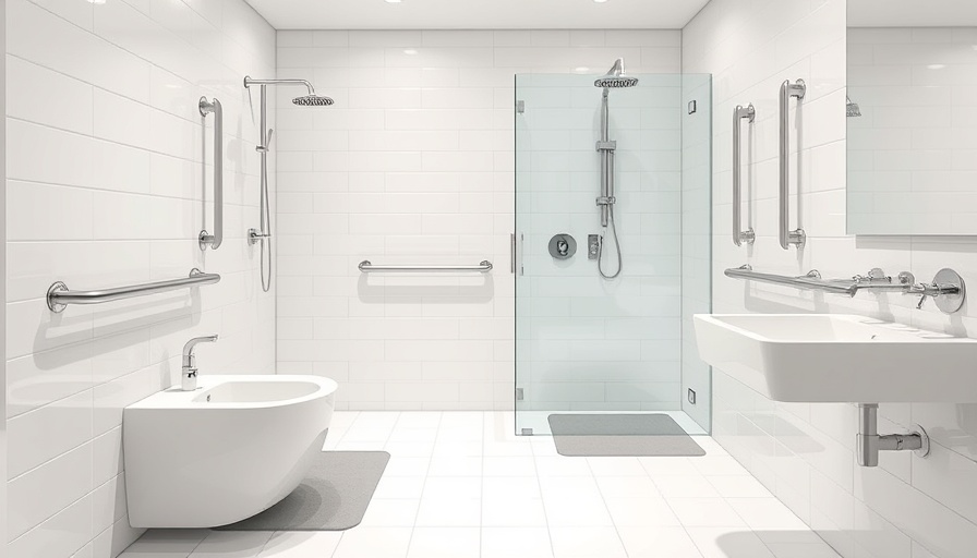 Modern bathroom safety features like grab bars and non-slip mats.