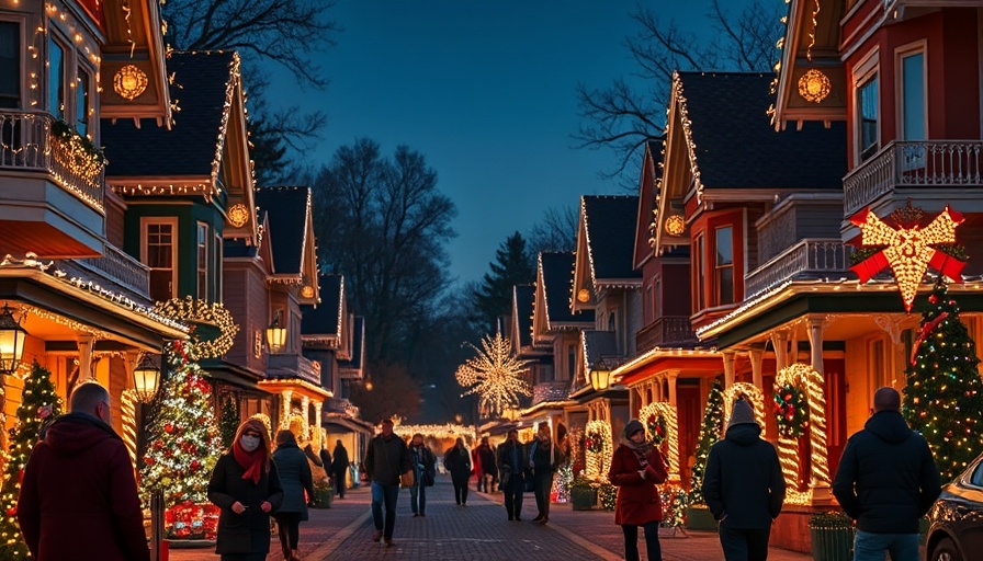 Festive Christmas lights in neighborhood showcasing holiday decor.
