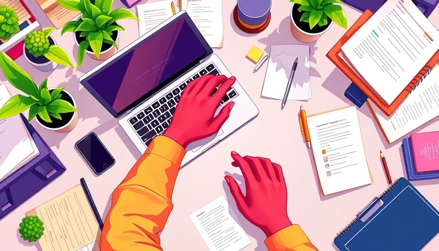 Colorful workspace with laptop and documents, representing legal and zoning considerations.