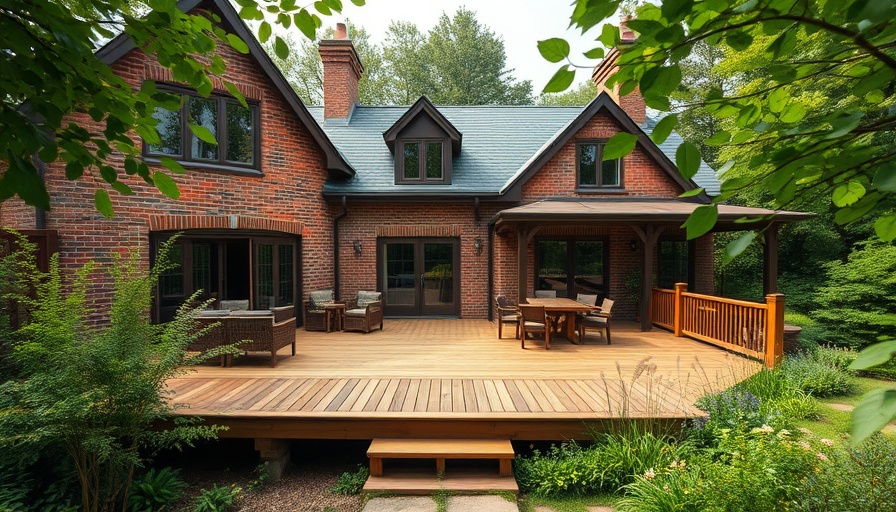 Spacious brick house with elevated deck in lush setting; Basement Conversion Ideas