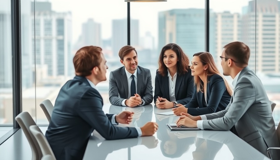 Business leaders discussing workplace challenges in a modern office.