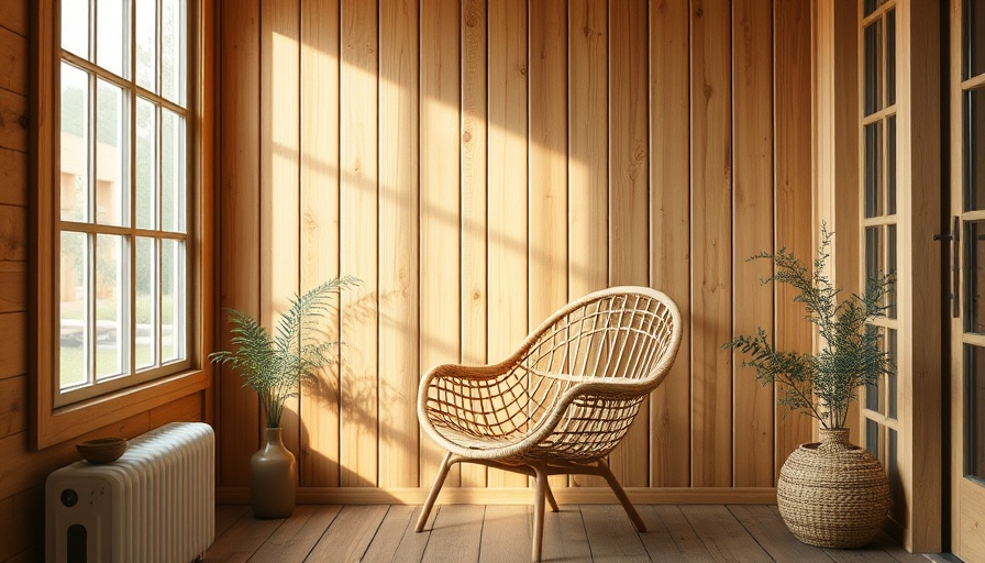 Cozy wooden room with wicker chair, relaxed ambiance