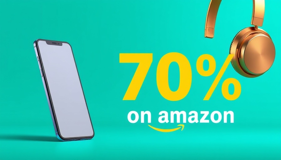 Minimalistic ad banner with smartphone and headphones showing 70% discount.