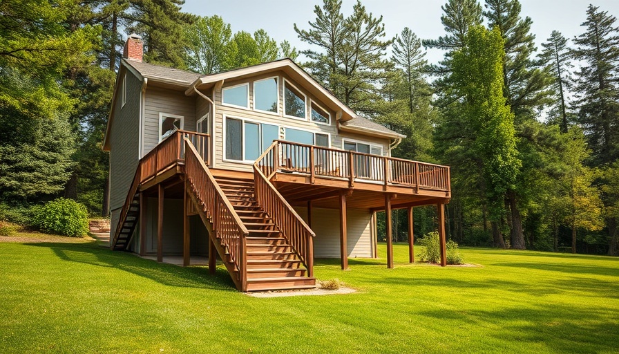 Elevated house with deck showcasing basement conversion ideas.