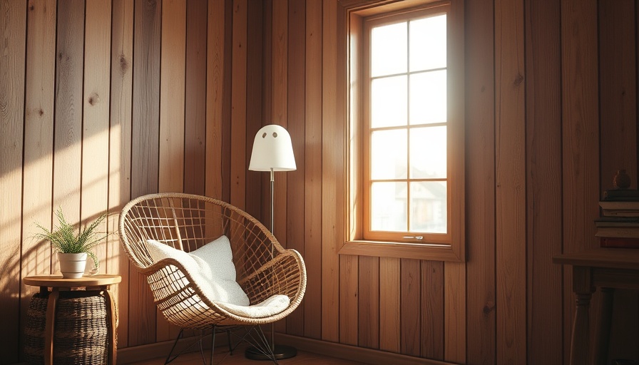 Charming rustic room with wicker chair and ghost lamp.
