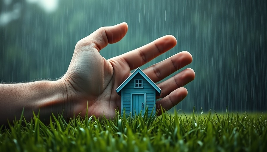 Effective waterproofing membranes metaphor: giant hand protecting a house from rain.