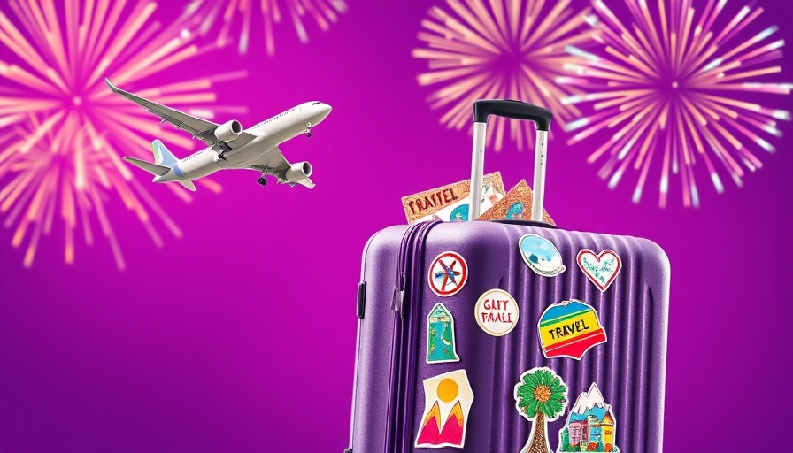 Travel advertisement with plane and luggage promoting Europe trip.