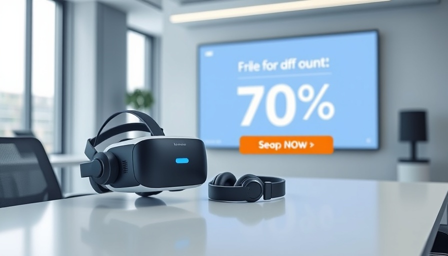 Digital ad display with VR headset and offer details.