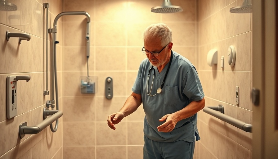 Preventing injuries while assisting seniors in the bathroom: Caregiver helping in a safe environment.