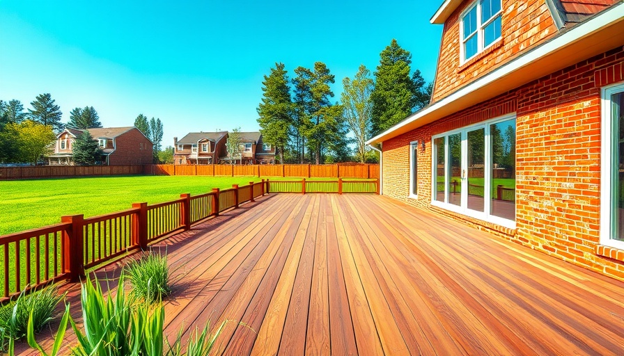 Suburban home with wooden deck and lush surroundings.
