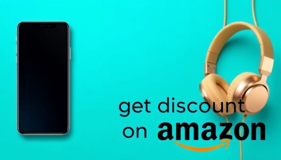 Modern ad banner with phone and headphones, discount offer.