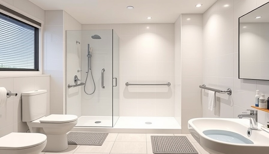 Accessible senior bathroom with safety features like handrails and non-slip mats.