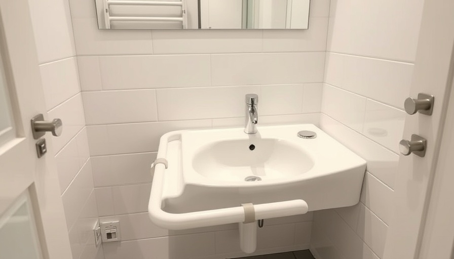 Modern bathroom showcasing sink height regulations for wheelchair accessibility.