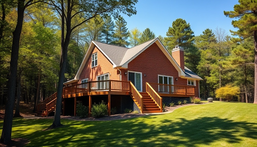Charming brick house with large deck showcasing basement conversion ideas.