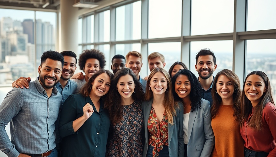 Diverse group celebrating success in a modern office.