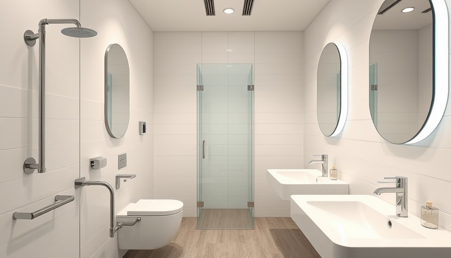 Modern barrier-free bathroom with accessible features in soft lighting.