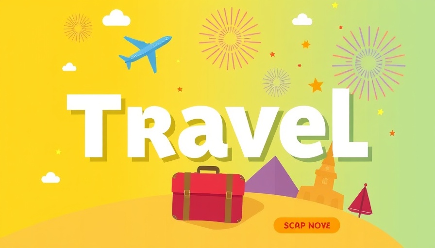 Travel ad with luggage and airplane, 50% off offer.