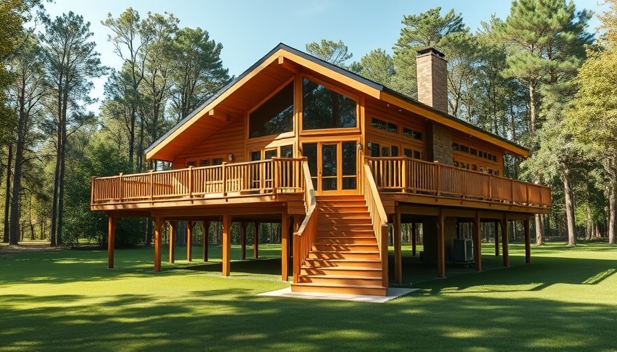 Spacious house with wooden deck, functional design ideas.