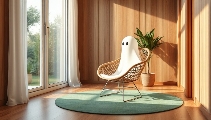 Cozy garage to basement conversion with wicker chair and ghost lamp.