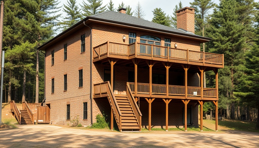 Elevated house with wooden deck emphasizing basement waterproofing.