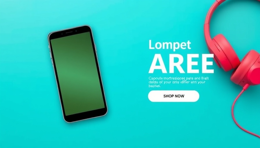 Promotional banner with smartphone and headphones, Amazon discount.