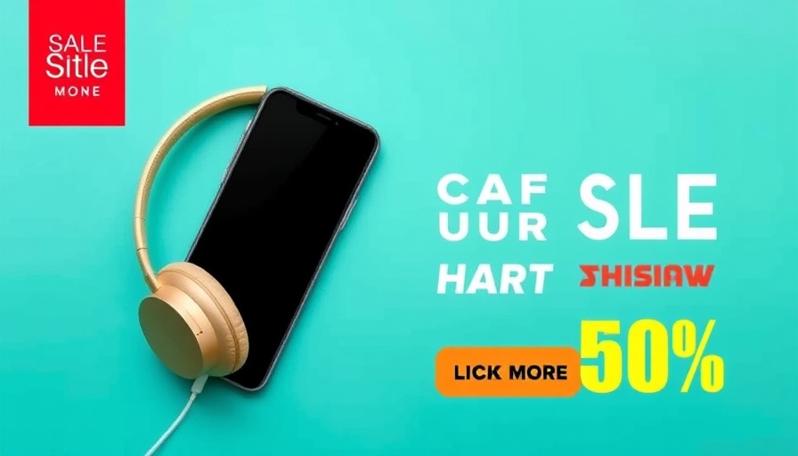 Smart Storage and Organization promo with phone and headphones on teal background.