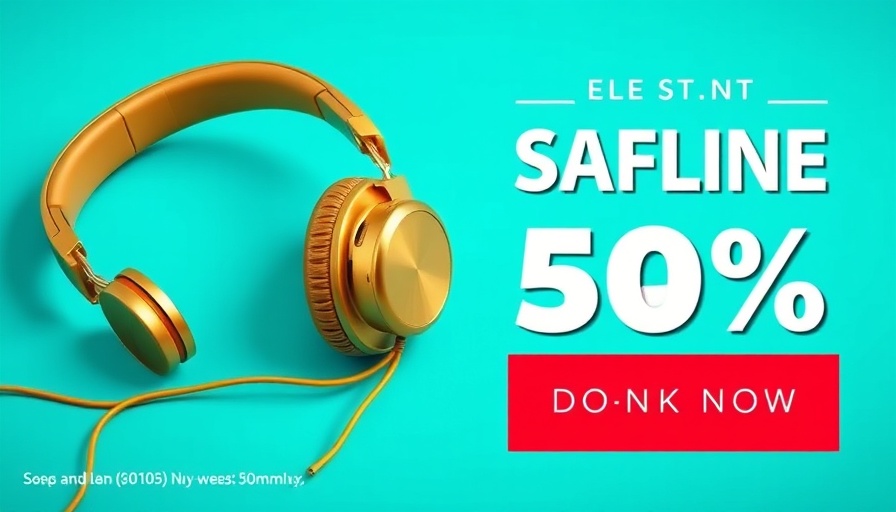 Vibrant banner with headphones and smartphone for online discount