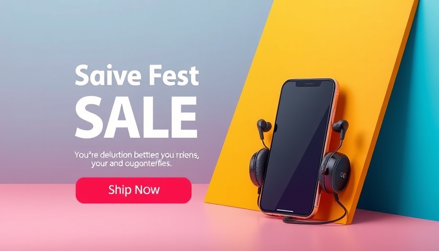 Amazon discount promo banner with phone and headphones.