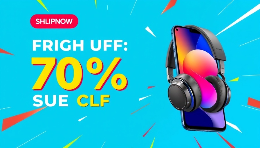 Advertisement for electronics with a 70% discount promotion.