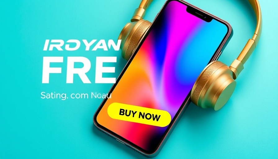 Promotional ad with smartphone and golden headphones for Amazon discount.