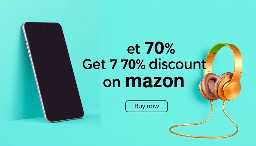 Smart Storage and Organization discount ad with smartphone and headphones.