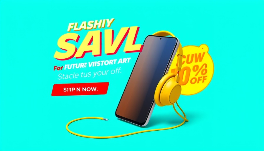 Amazon discount ad with smartphone and headphones, deals galore.