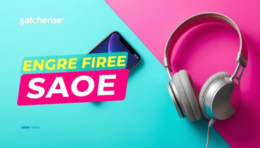 Promotional banner with a smartphone and headphones.