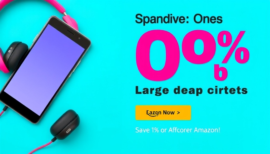 Discount banner for devices on Amazon with smartphone and headphones.