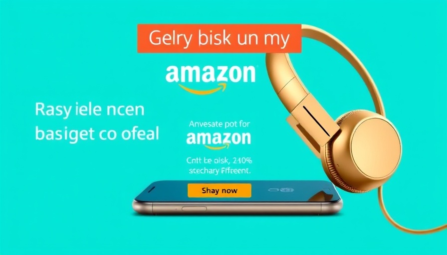 Advertisement showcasing discount on Amazon products, vibrant turquoise.