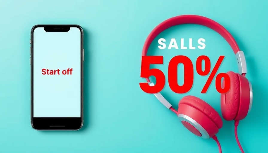 Discount ad featuring phone and headphones in Brooklyn.