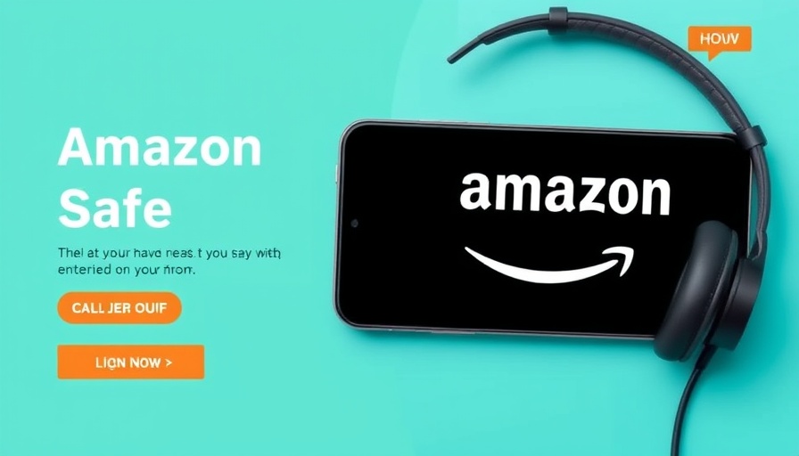 Amazon discount banner with smartphone and headphones.