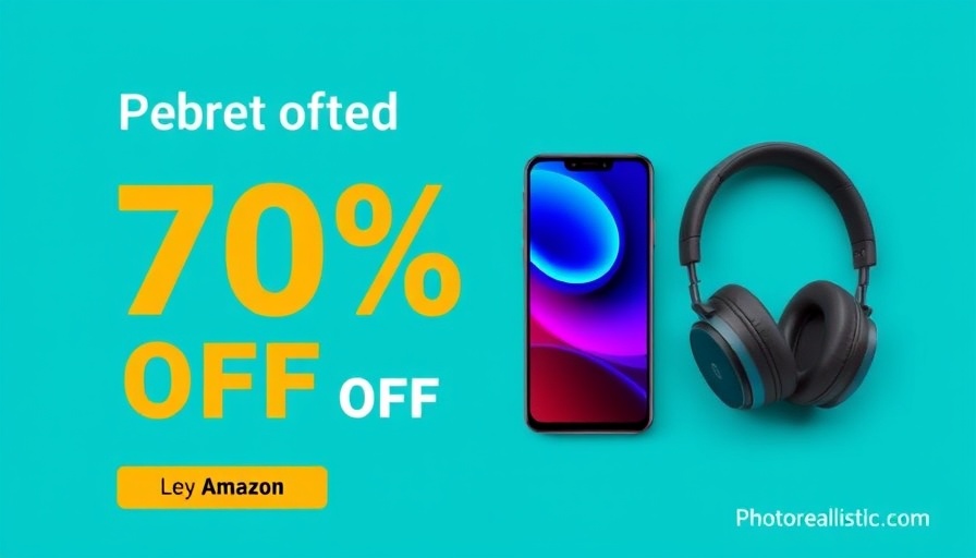 Promotional ad with discount offer on Amazon featuring gadgets.