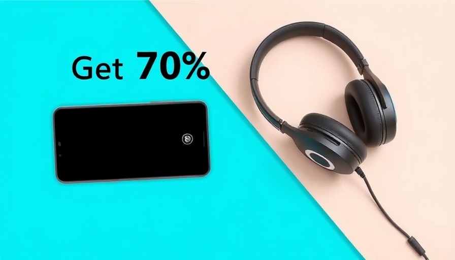 Sleek smartphone and headphones ad banner.