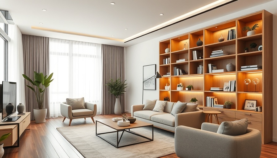 Modern living room showcasing smart storage and organization