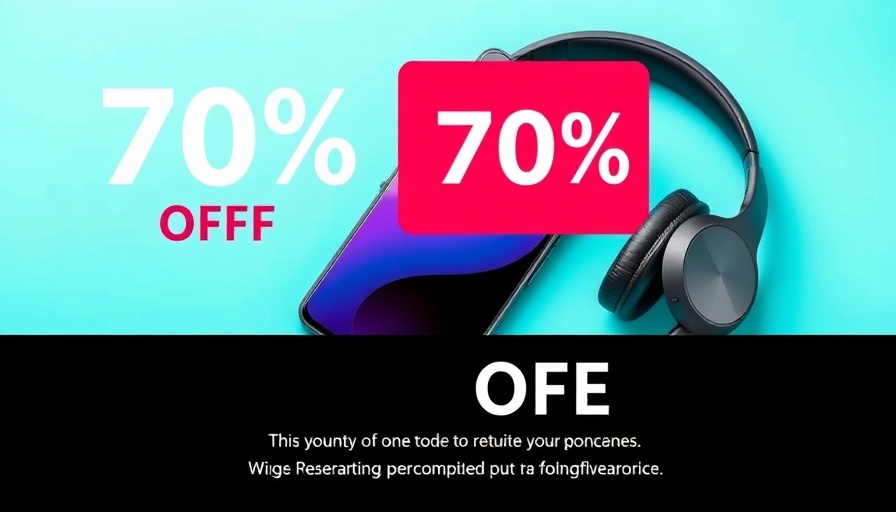 Vibrant ad showing smartphone and headphones discount.