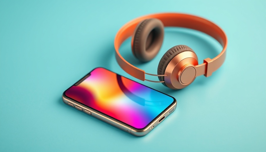 Smartphone and headphones on bright background for waterproofing ad.