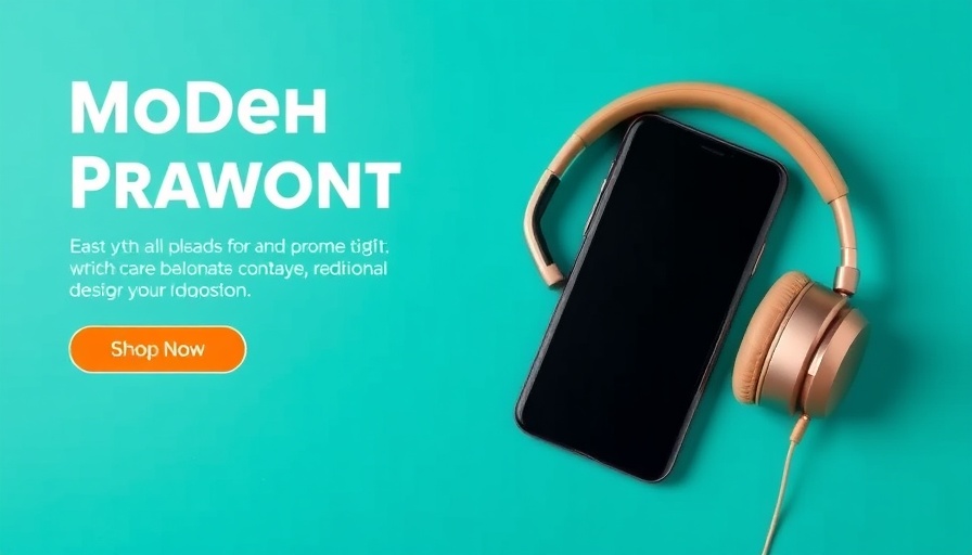 Brooklyn Basement Library themed ad with smartphone and headphones.
