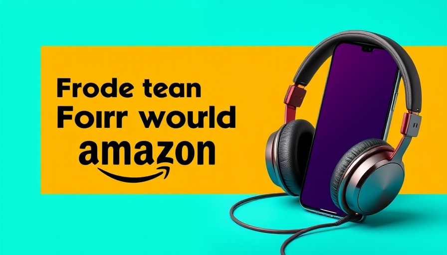 Vibrant promotional ad with gadgets on a turquoise background.