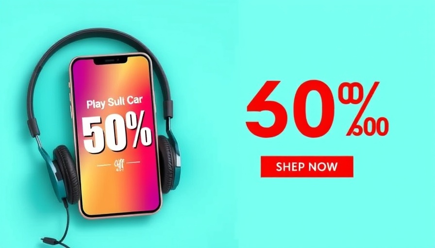 Amazon discount ad with smartphone and headphones.