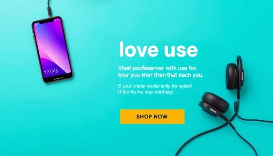 Promotional banner with smartphone and headphones offering a discount.