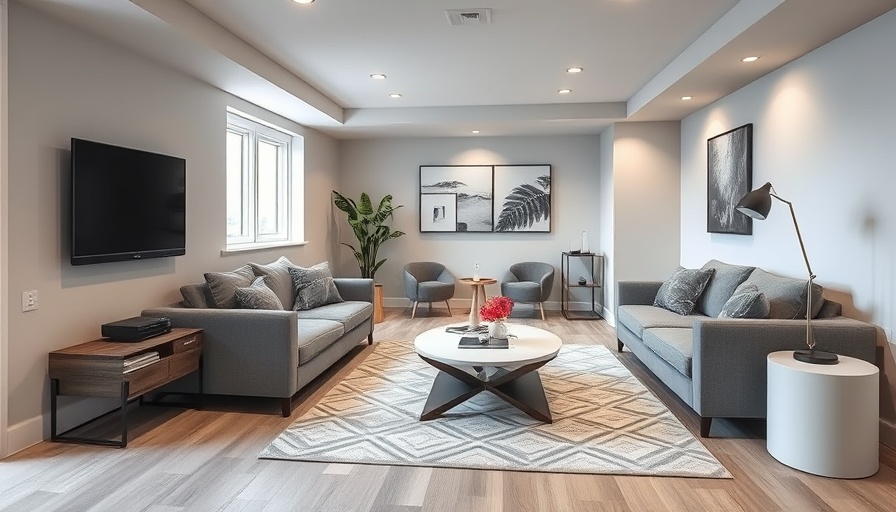 Space-saving furniture ideas for small basement living room setting.