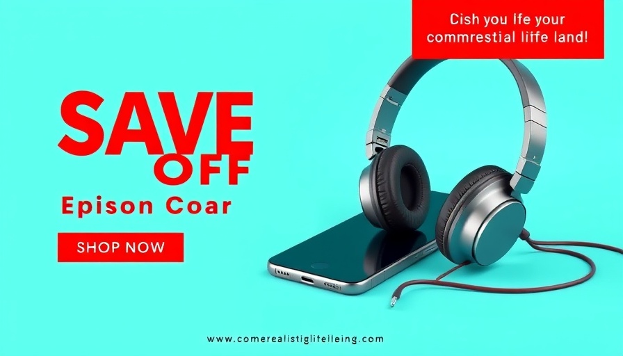Vibrant ad for discounts on Amazon with smartphone and headphones.
